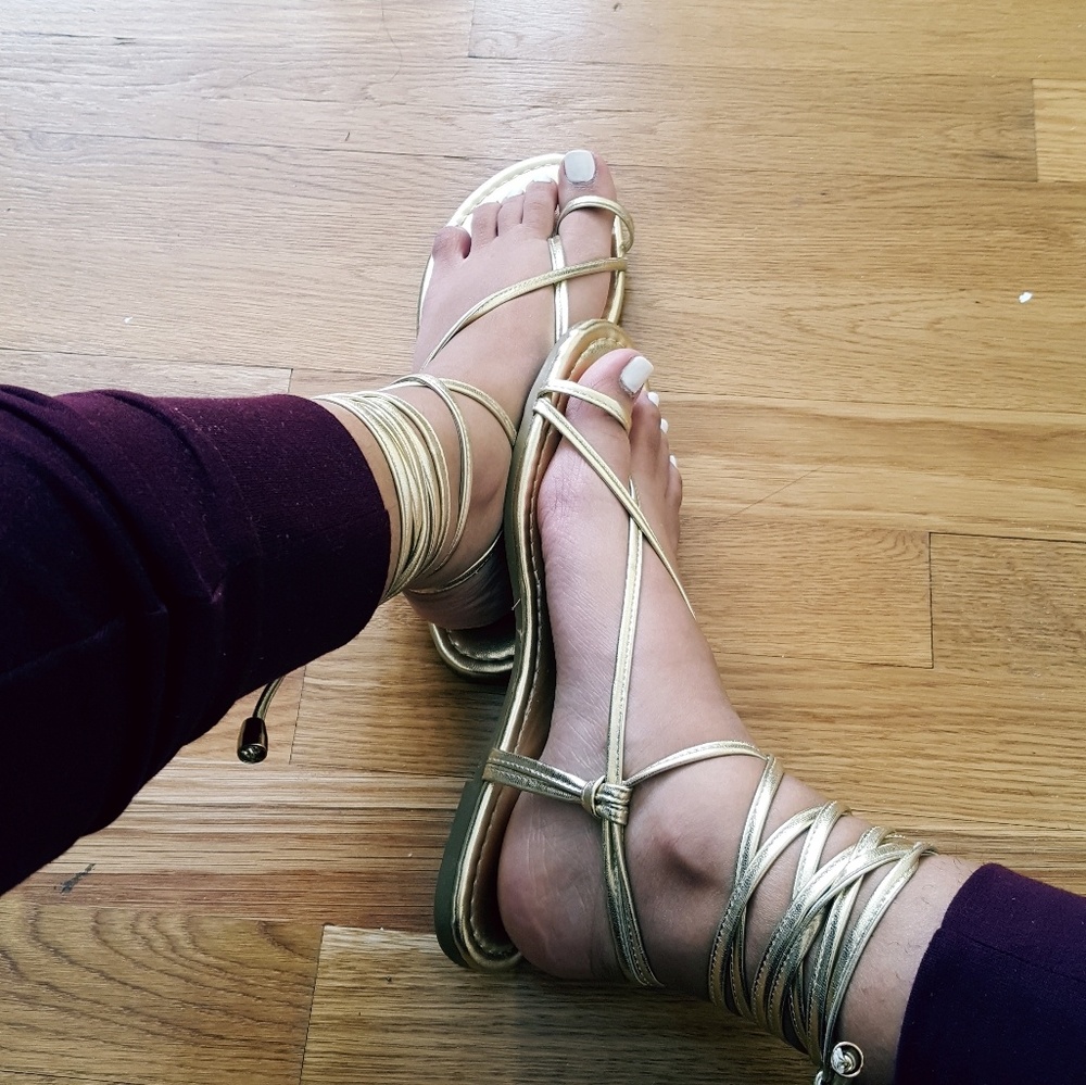 Lace up gold sandals